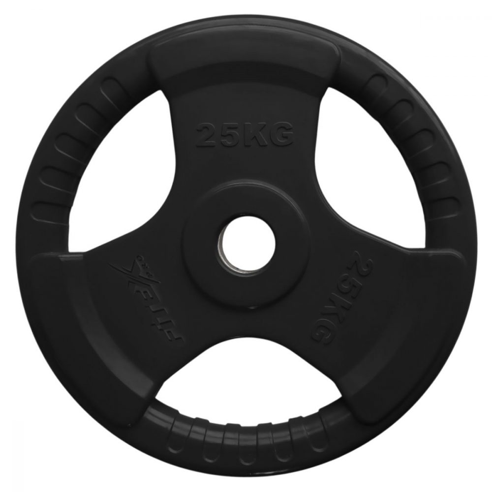 Диск олимпийский 25 кг обрезиненный черный c ручками Fitex LBH-25