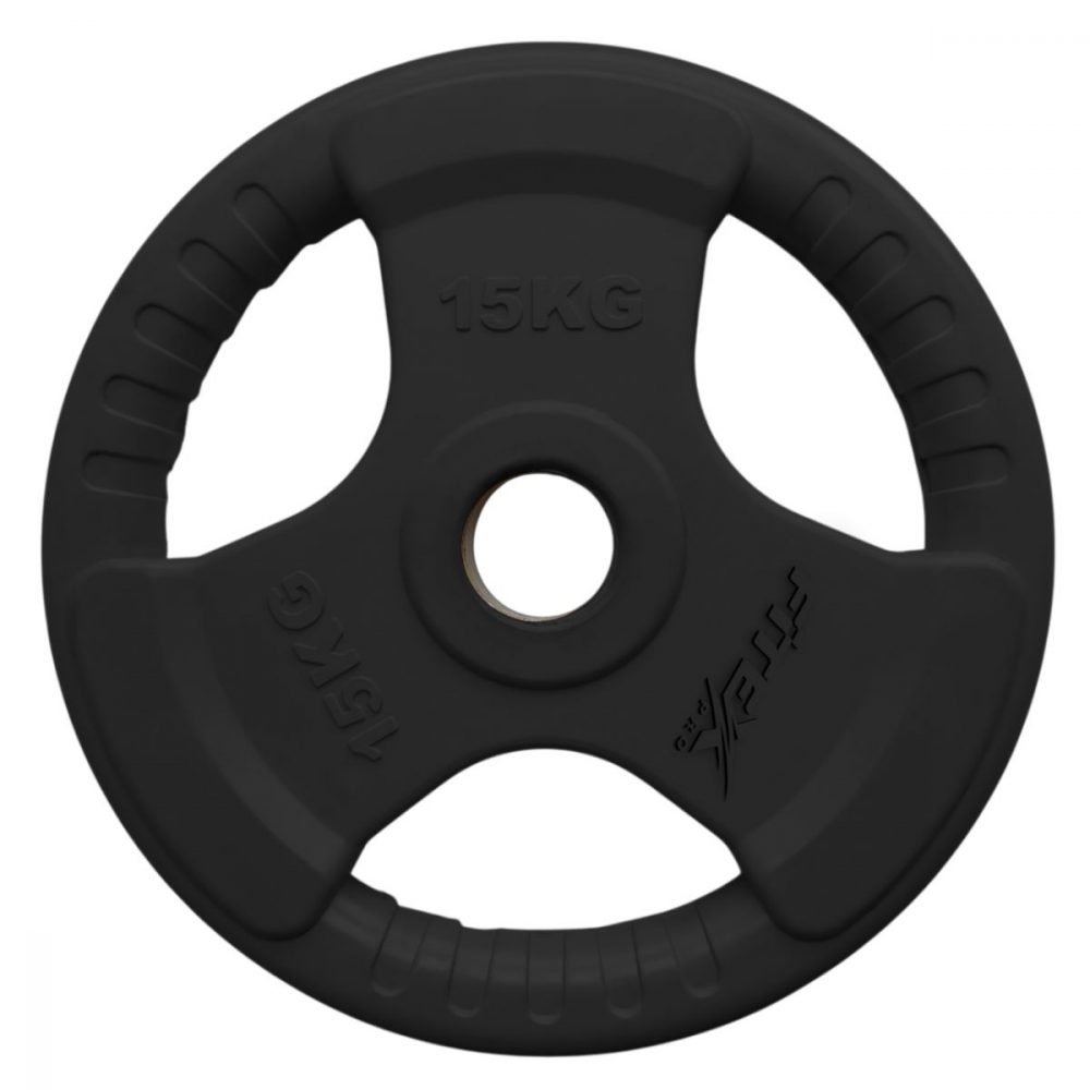 Диск олимпийский 15 кг обрезиненный черный c ручками Fitex LBH-15